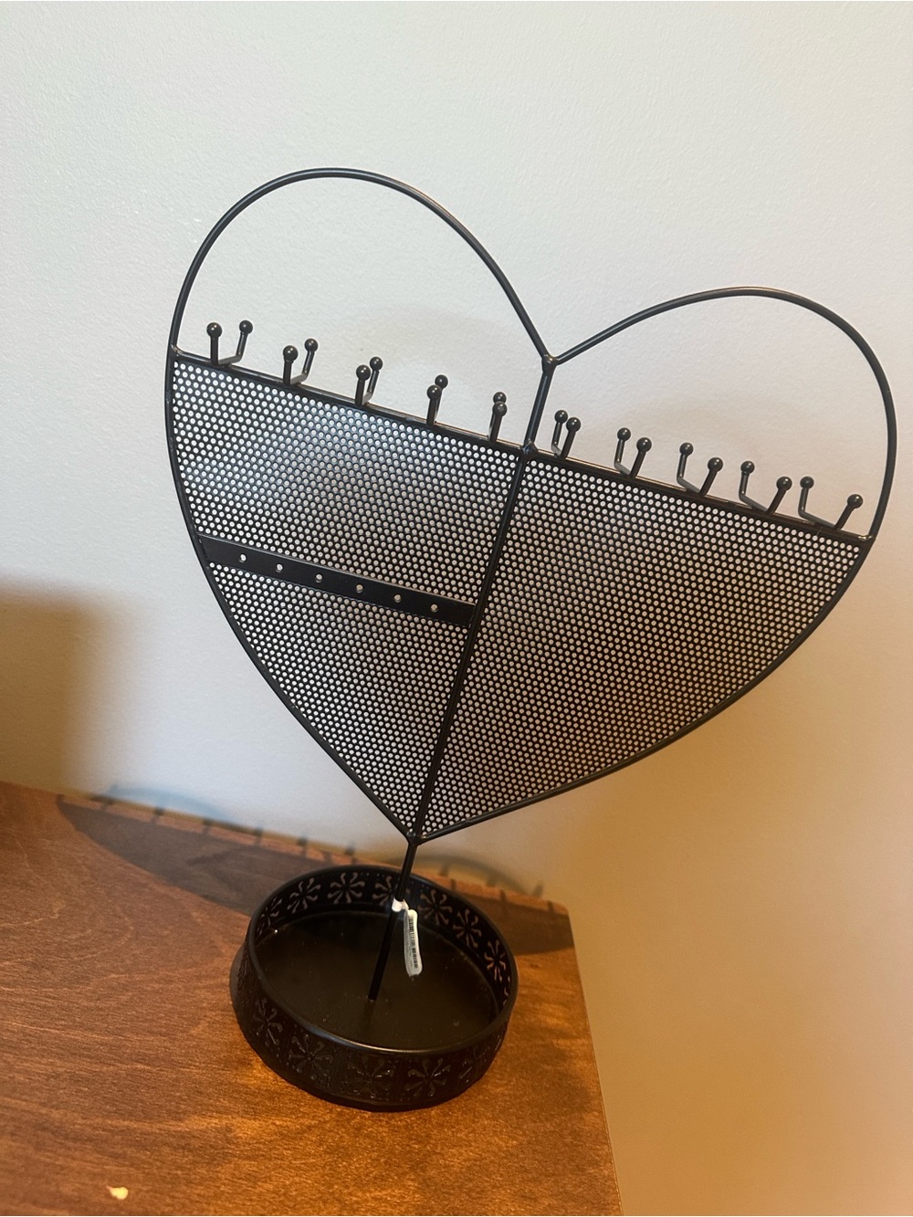 Claire's Black Heart Jewelry Stand with Perforated Panels